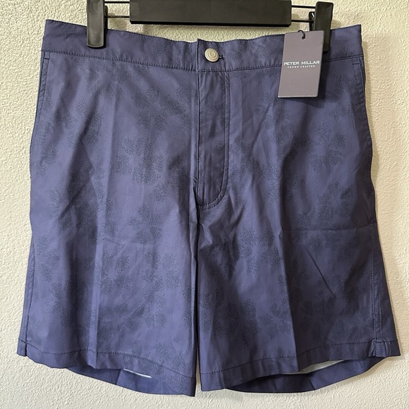 NEW PETER MILLAR Crown Crafted Celic Floral Swim Trunks Navy Blue Mens Sz‎ Small